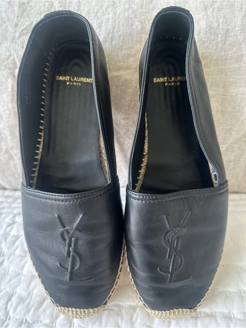 Saint Laurent Black Leather Logo Espadrille Slip-Ons - Picture 2 of 4